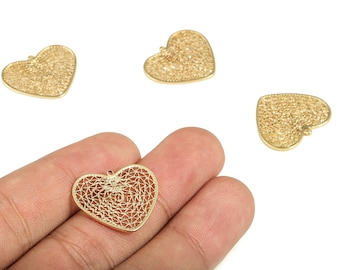 Brass Heart Earring Charms - Gold  hollowed out Pendant -  18K Real Gold Plated Brass -  Jewelry Supplies  -  22.33x18.69x0.89mm - RGP3548