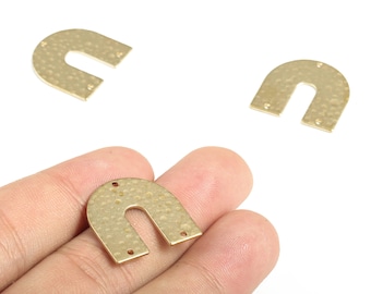 Brass Hammered U Earring Connector - Raw Brass U Earring  - 3 Holes - Jewelry Making Supplies - 21.44x20.97x0.96mm - PP3904