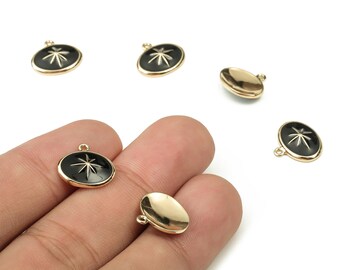 Colgante ovalado de latón para pendientes - Colgante de estrella dorada - Latón chapado en oro auténtico de 18 quilates - Materiales para la fabricación de joyas - 13,23 x 12,08 x 1,05 mm - RGP3738E