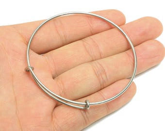 65mm Adjustable Bangle Bracelet - One Loop Steel Bracelet - Expandable Wire Bangle for Charm - Steel Jewelry Supplies - 65x65x1.6mm - SS1720