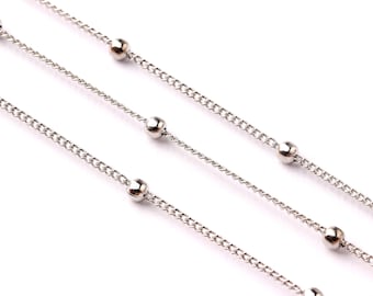 Ball Satellite Curb Chain - Iron Chain- Silver Plated - Soldered - 0.07" x 0.05" x 0.01" - for Necklace Bracelet Jewellery Making - CC1013