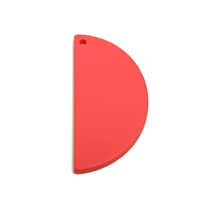 May include: A solid red, half-circle shaped pendant with a small hole at the top for stringing. The pendant is a flat, smooth surface and is set against a white background.