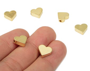 Gold Heart Beads – Brass Heart Spacer Beads – Bracelet Beads - 18K Real Gold Plated Brass - Jewelry Making - 10.93x9.95x3.28mm - RGP4427