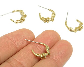 Brass Wrapped Hoop C Earring - Raw Brass Twine Snake Earring Stud - Brass Open Hoop Earring Stud - Hoop Earring Post - 15x12x3mm - PP9638
