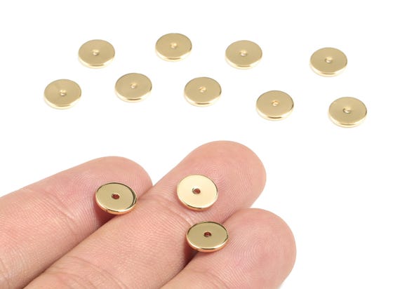 Gold Brass Flat Disc 8mm Beads Spacers - Heishi Rondelle Spacers Beads - 18K Real Gold Plated Brass Disk - 8.14x8.14x1.06mm - RGP2700