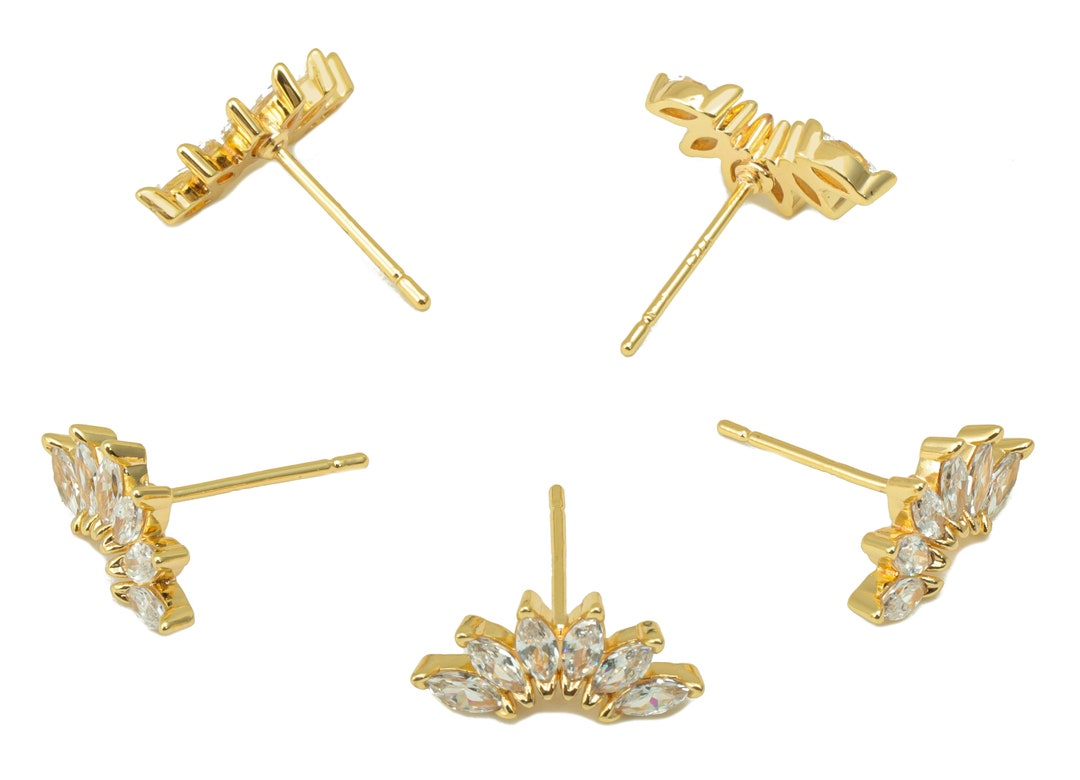 Brass Petal Earring Stud Brass Marquies CZ Earring Post Etsy