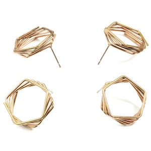 Brass Pentagon Earring Stud - Raw Brass Pentagon Earring Post - Pentagon Wires Earring - Surgical Stud - 22.6x4.26x1.43mm - PP3297