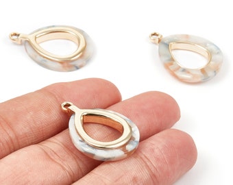 Acetate Alloy Frame Oval Charms - Rose Tone Alloy - Oval