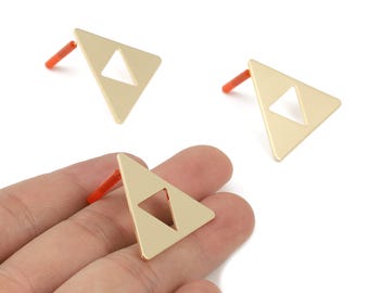 Brass Triangle Earring Post - Brass Triangle Earring Stud - Gold Tone Plated Brass - Jewelry Supplies - 27.22x27.22x1.13mm - PP3033