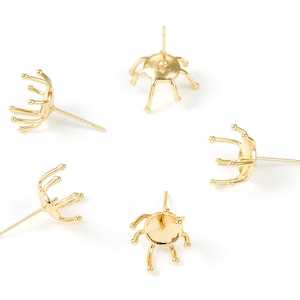 18K Echt Vergoldete Messing Ohrstecker - Ohrstecker mit Krönchenkralle - Schmuckzubehör - 20x11x1,1mm - RGP1021