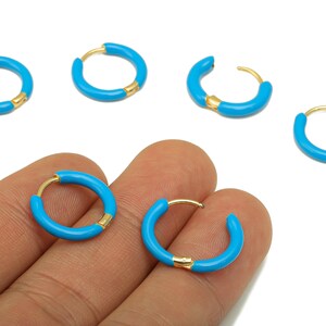 Stainless Steel Circle Earrings Clasps -Mini Blue Enamel Hoop Earrings -Huggie Hoop Clasp -18K Real Gold Plating-16.57x15.19x2.71mm-RGP5889A