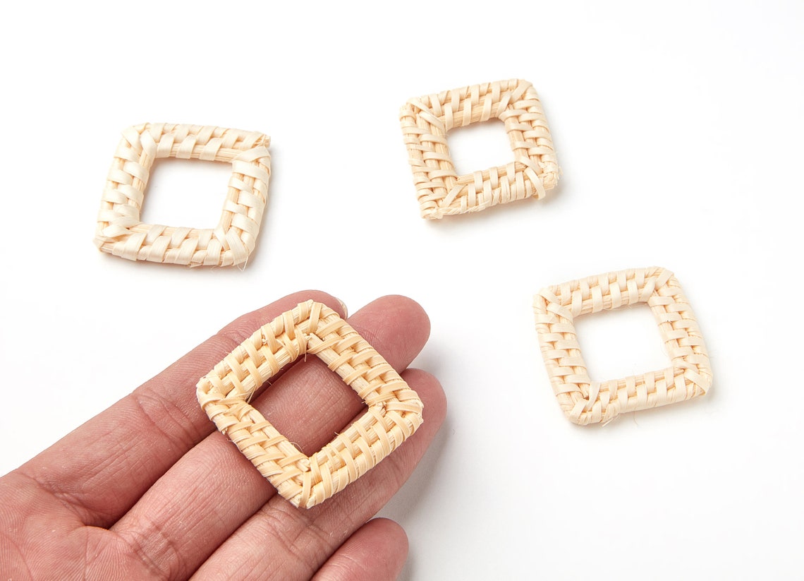 Handwoven Rattan Earrings Square Shaped Rattan Pendant Etsy
