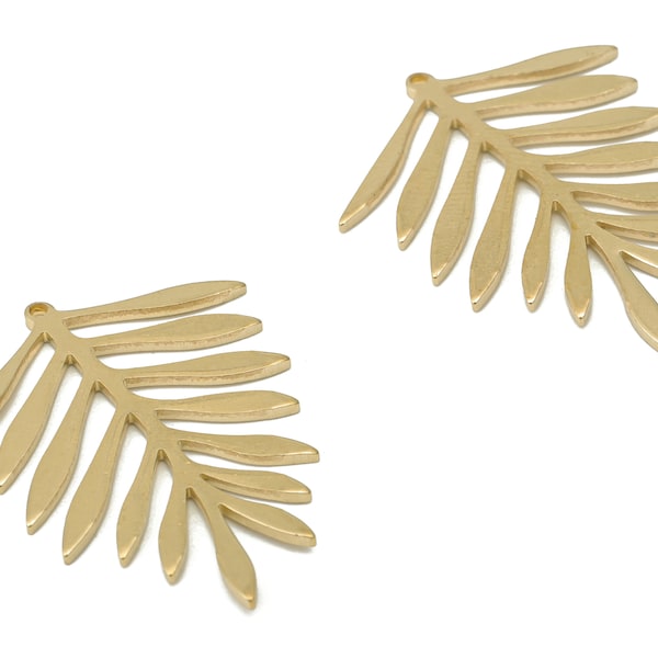 Brass Needle Leaved Leaves Earring Charms - Raw Brass Leaf Pendant - Earring Charms For Jewelry Making - 31.1x24.78x1.12mm - PP5212