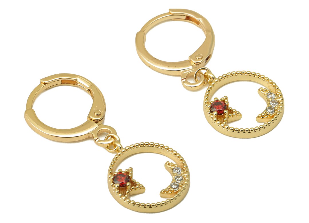 Brass Clasp Earring Brass CZ Crescent Lever Back Earring Huggie Cubic