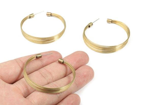 Brass Stud Open Hoop - Raw Brass C Earring Post - Ear Wires Earring Stud - Stainless Steel - Jewelry Supplies - 46.01x5.4x3.99mm - PP3327