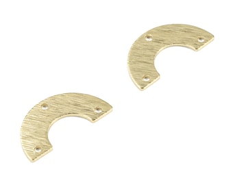 Brass Semi Circle Earring Connector - Raw Brass Half Moon Necklace Connector - Textured Brass 3 Hole U Connector - 19.13x9.71x0.8mm - PP3378