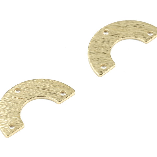 Brass Semi Circle Earring Connector - Raw Brass Half Moon Necklace Connector - Textured Brass 3 Hole U Connector - 19.13x9.71x0.8mm - PP3378