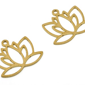 Raw Brass Lotus Flower Cutout Earring Charm - Raw Brass Flower Pendant Charm - Laser Cut Findings -15.14x17.7x0.65mm- PPA4107