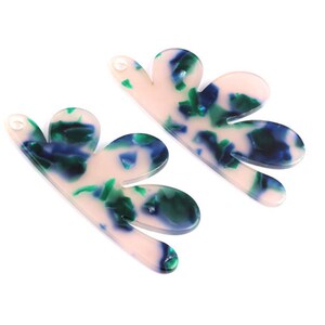 Tortoise Shell Earrings - Acetate Earring Charms - Flower Shaped Pendant - Jewelry Supplies - Color Code: A18 - 54.4x27.3x2.53mm - AC1090F