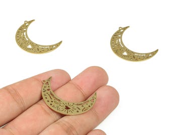 Raw Brass Crescent Moon Earrings Charm - Brass Moon Pendant - Fashion Moon Charm – DIY Jewelry Supplies - 35.87x24.57x0.7mm - PP4310