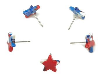 Acetate Mini Star Earring Post - Acetate Star Earring Stud - American Flag Colors - Color Code: A73 - 11.9x11.9x2.8mm - AC1138-A73