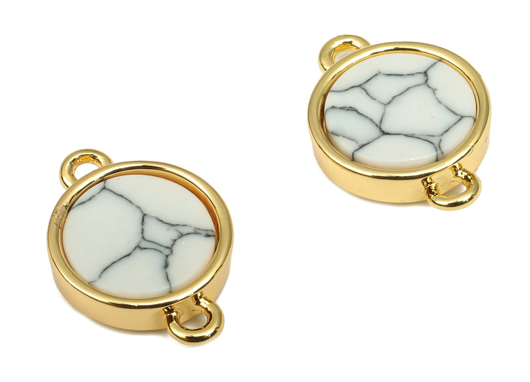 Brass Round White Stone Connectors Synthetic White Stone Etsy