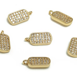 Brass Rectangle Earring Charms With Zircons - Gold Rectangle Pendant - 18K Real Gold Plated Brass - Jewelry Supplies - 11x5.4x1.5mm- RGP4087