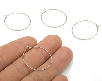 Anneau de boucle d'oreille en acier inoxydable - Fil d'oreille circulaire en acier inoxydable 304 - Anneau de boucle d'oreille - Accessoires pour fabrication de bijoux -24,97 x 24,97 x 0,64 mm- SS1385-25