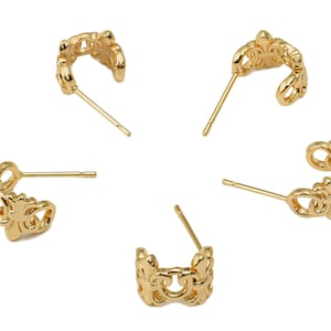Brass Flower Huggie C Stud Earrings - Coronet Earring Post - 316 Stainless Steel Stud - 18K Real Gold Plating - 19.2x10.6x1.7mm - RGP5608