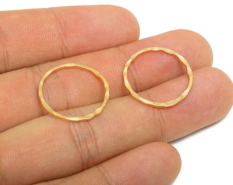 20mm Hammered Ring Connector - Brass Handmade Ring Connector - Gold Circle Jewelry Finding - 18K Real Gold Plating - 14x1x1mm - RGP11034