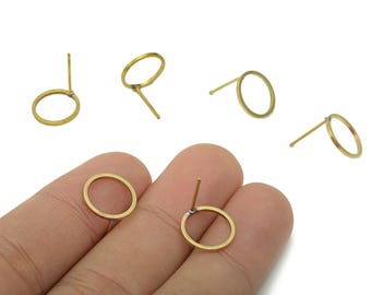 Brass Round Hoop Earrings Stud - Raw Brass Circle Earring Post - Stud Earring - Brass Stud - 12x12x0.9mm - PP8043