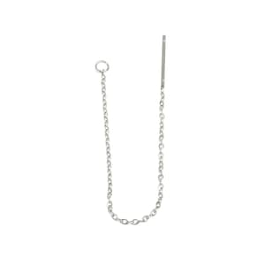 May include: Silver chain earring with a small hoop at the top and a straight bar at the bottom.