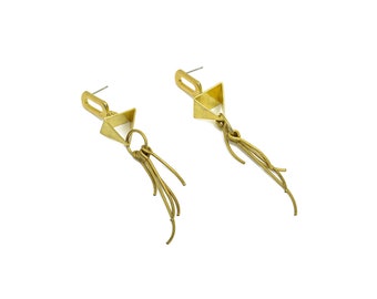 Messing Kwastje Oorbel Post - Ruwe Messing Dangle Earring Stud - Messing Geometrie Ovale Oorbel Post - Messing Draad Kwastje Post - 73x11x1mm - PP10389