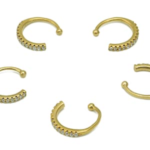 Mini bague ouverte ronde en C en laiton - Boucle d'oreille de cartilage en laiton brut avec zircon - Boucle d'oreille Huggie - Cadeau pour elle - 13,73 x 13,48 x 2 mm - PP8126