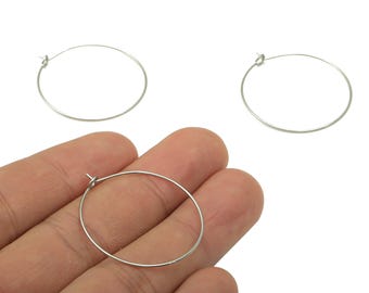 Anneau de boucle d'oreille en acier inoxydable - Fil d'oreille circulaire en acier inoxydable 304 - Anneau de boucle d'oreille - Accessoires pour fabrication de bijoux -29,96 x 29,96 x 0,64 mm- SS1385-30