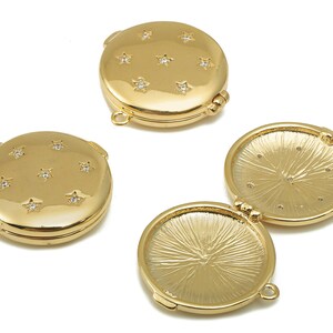 Brass Star locket Charm - Brass Gold Round Locket Charm - 18K Real Gold Locket Pendant - Jewelry Making - 23x23x6.2mm - RGP6667 image 3