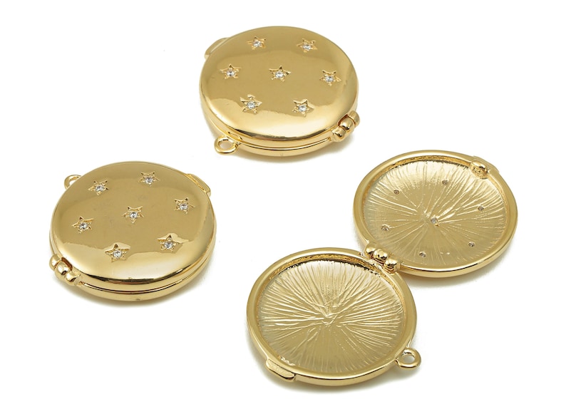 Brass Star locket Charm - Brass Gold Round Locket Charm - 18K Real Gold Locket Pendant - Jewelry Making - 23x23x6.2mm - RGP6667 image 3