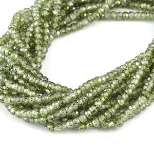 Green Cubic Zircon Rondelle Beads 3mm - 15.5 Inch - Green Faceted Zircon Round Beads - Gemstone Beads - NS1147F