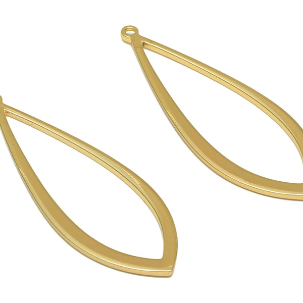 Messing Teardrop Ohrring Charms - Messing Tropfen Anhänger - Tropfen Ring - Für Halskette - 18K Echt Gold überzogen - 36,9x13x1,1mm - RGP6709