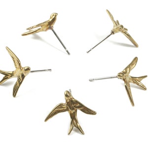 Brass Swallow Earring Post - Raw Brass Swallow Earring Stud - Earring Findings - Jewellery Supplies - 17.64x14.85x3.26mm - PP3007