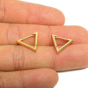 Brass Triangle Hoop Earring - Gold Huggie Earring for Girls - Minimalist Daily Wear Ear - 18K Real Gold Plated - 16.28x13.81x2.11mm- RGP9029
