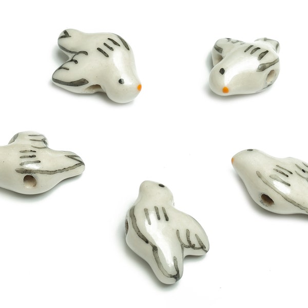 Glazed Ceramic Bird Beads - Carved  Bird Beads - Handmade Beads - Necklace Beads - Connectors Beads - 18.43x13.97x7.74mm - NS1448