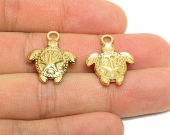 Steel Turtle Charms - Marine Animal Pendant - Sea Turtle Pendant - Stainless Steel Nautical Starfish and Seashell - 22x18x3.2mm - SS1651