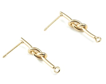 Gold Knot Earring Stud - 18K Real Gold Plated Brass Knot Earring Post - Jewelry Supplies - 26.29x4.89x3.07mm - RGP2752