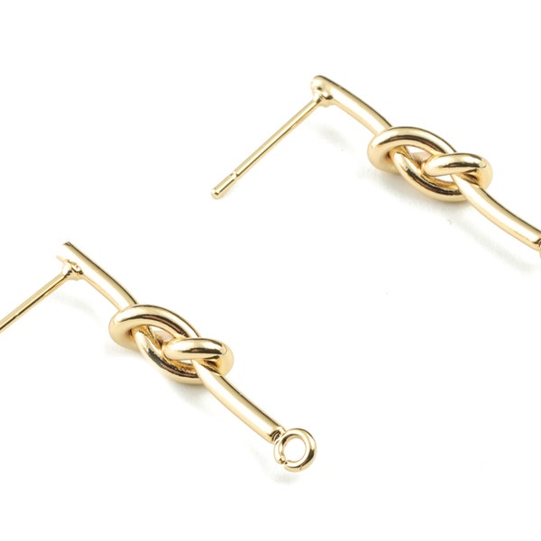 Gold Knot Earring Stud - 18K Real Gold Plated Brass Knot Earring Post - Jewelry Supplies - 26.29x4.89x3.07mm - RGP2752