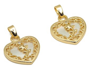 Brass Heart Charm - Brass Shell Flower Pendant - 18K Real Gold Plated Brass Charm - For Necklace - 21.35x15.59x1.96mm - RGP4585