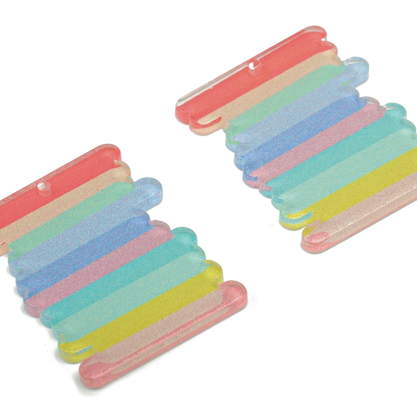 Acrylic Rainbow Scribble Earring Charms - Acrylic Scribble Pendant - Printing Textured - Jewelry Making Supplies - 34.96x27.1x2.2mm- AC2481A