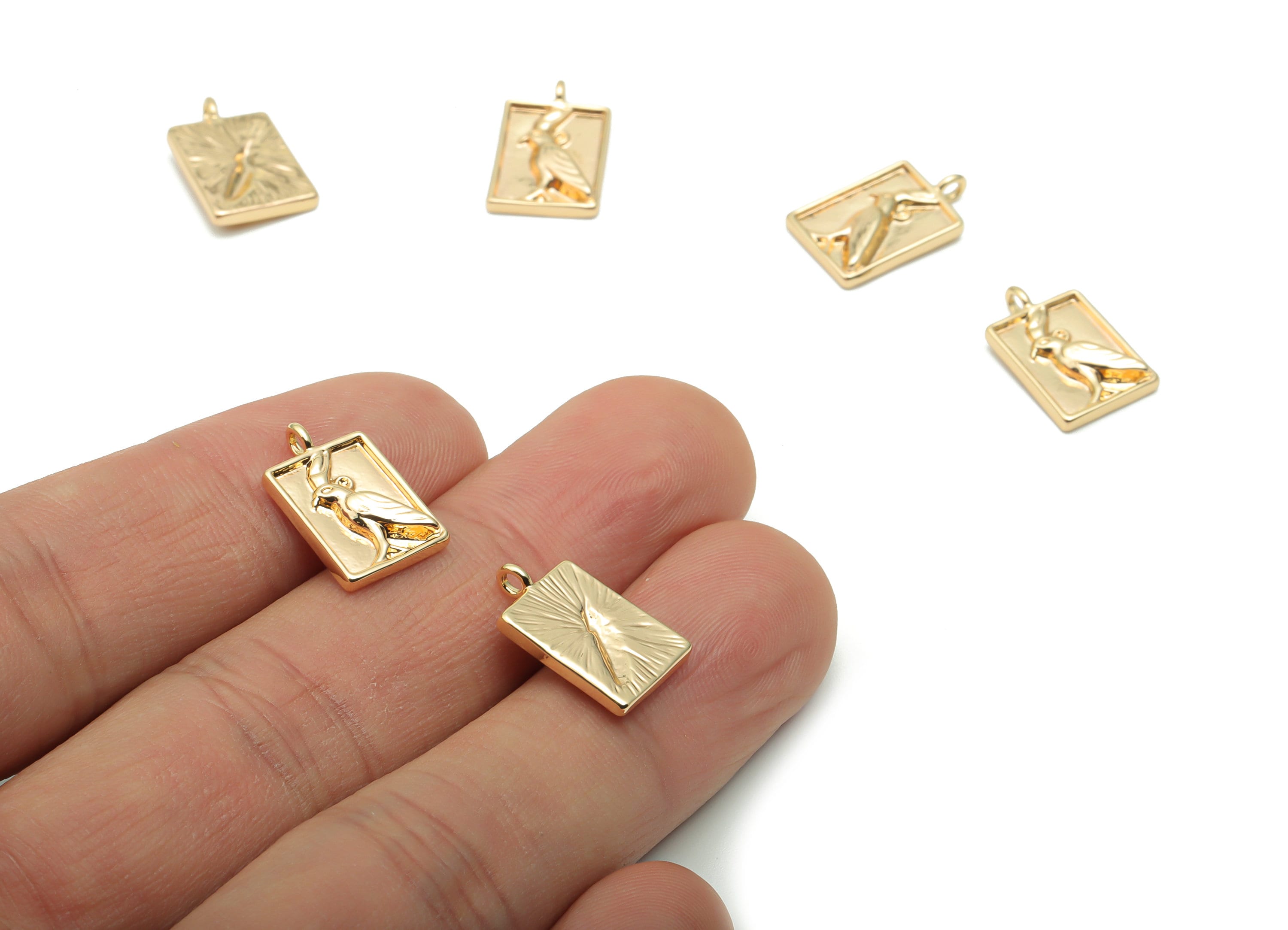 ピアス BirdtypeCatch aJapanesetype Qwinegrass Brass Rectangle Parrot Earring Charms - Gold Bird Pendant - 18K