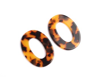 Acrylic Earring Charms - Tortoise Shell Earrings - Oval  Shaped Pendant - Jewelry Making Supplies - Color Code: A01 - 47x34.5mm - AC1086A