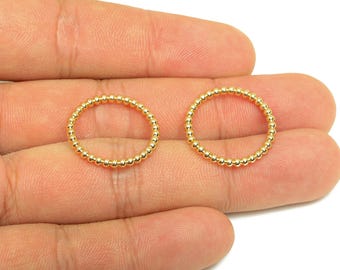 Bague chaîne chaîne en fil de fer sphérique de 17 mm - jonc de perles délicat - anneau fin en laiton et or massif - anneau de perles - placage à l'or véritable 18 carats - 21 x 21 x 1,8 mm - RGP7897